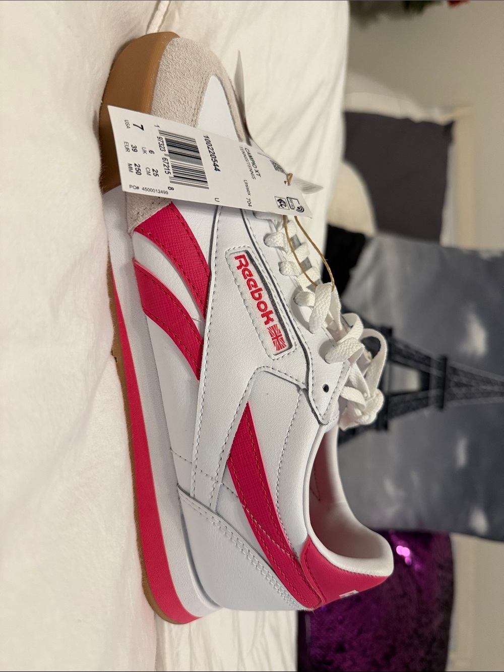 Reebok White Leather Sneaker with Pink Accents